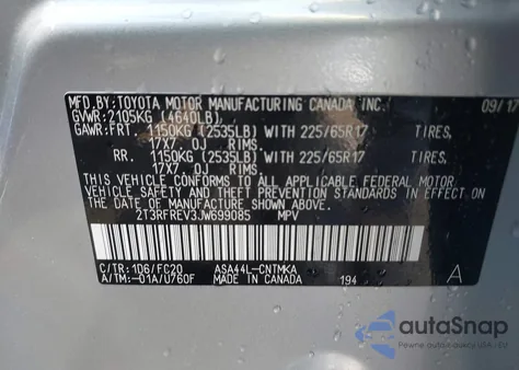 2018 Toyota Rav4 Xle из США, поврежденный, VIN 2T3RFREV3JW699085